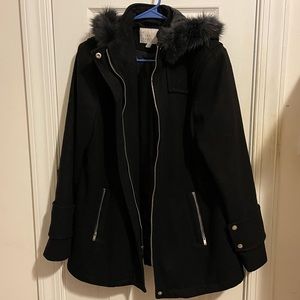 Winter coat with faux fur hood